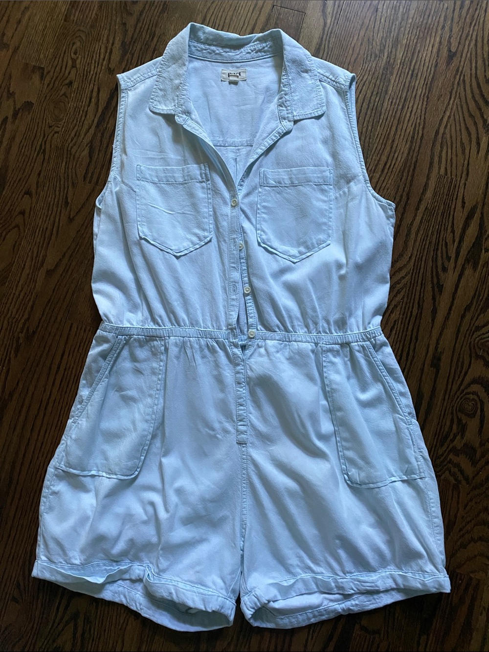 Pact Light Blue Casual Romper with Front Buttons
